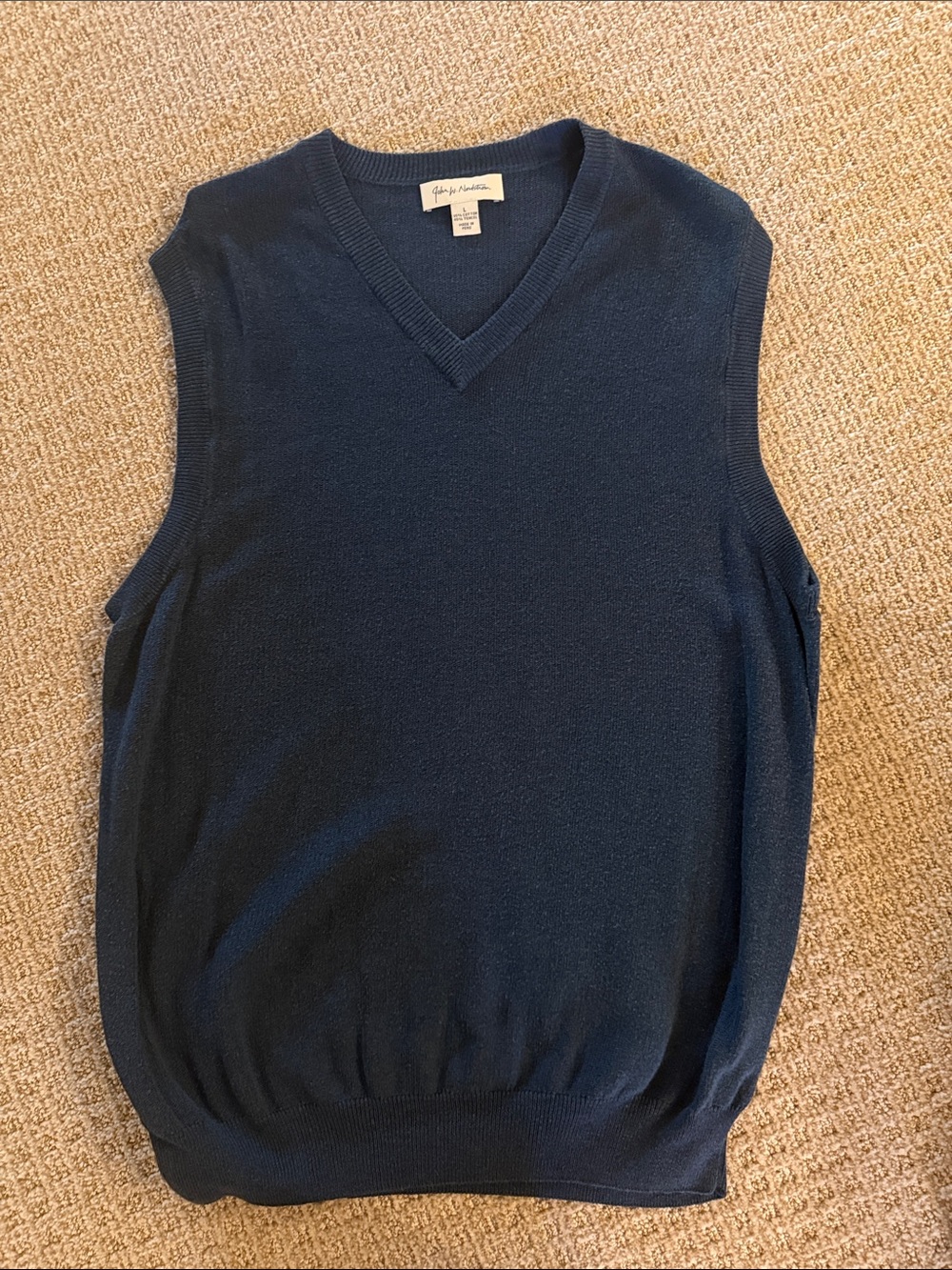 Men’s John Nordstrom blue v neck sweater vest cotton blend sz Large